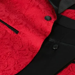 Boys Red & Black Jacquard Suit