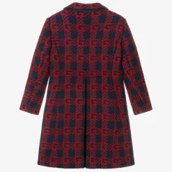 Boys Red & Blue Wool Logo Coat