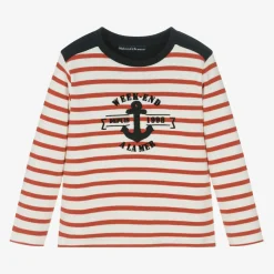Boys Red & Ivory Breton Striped Cotton Top