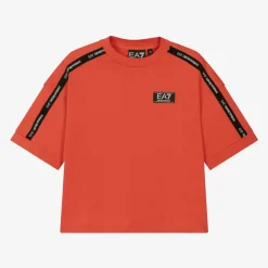 Boys Red Cotton EA7 Logo T-Shirt