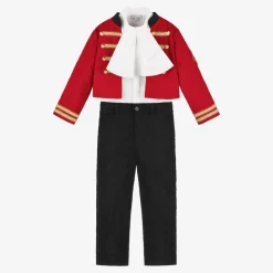 Boys Red Cotton Military 3 Piece Suit