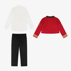 Boys Red Cotton Military 3 Piece Suit