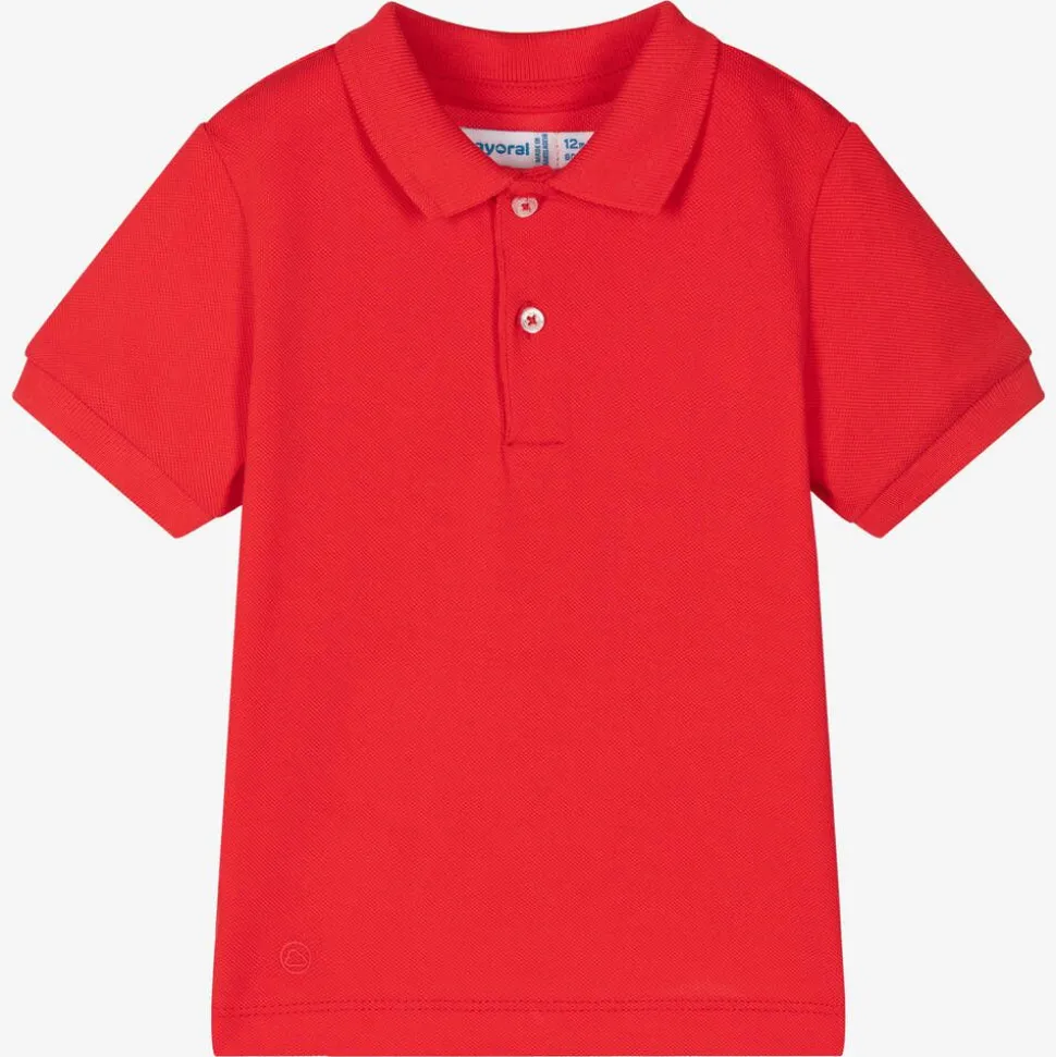 Boys Red Cotton Piqué Polo Shirt
