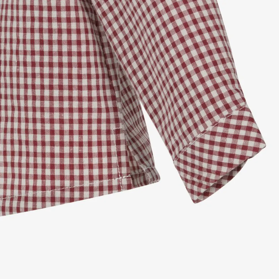 Boys Red Gingham & Beige Cotton Shorts Set