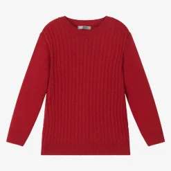 Boys Red Knitted Cotton & Wool Sweater