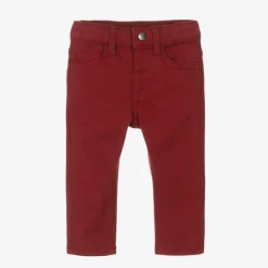 Boys Red Slim Fit Cotton Trousers