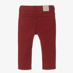 Boys Red Slim Fit Cotton Trousers