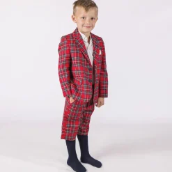 Boys Red Tartan Check Shorts Suit