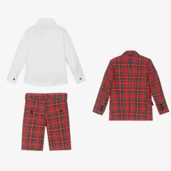 Boys Red Tartan Check Shorts Suit