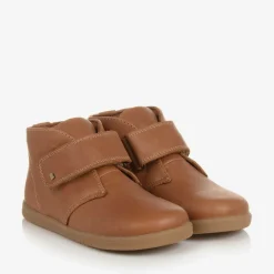 Boys Tan Brown Leather Velcro Boots
