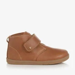 Boys Tan Brown Leather Velcro Boots