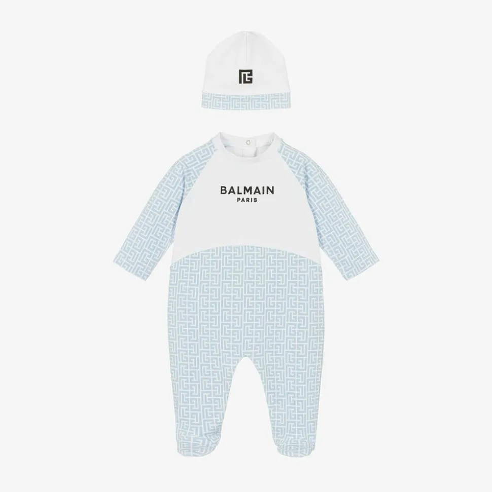 Boys White & Blue Cotton Babygrow Gift Set