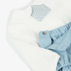 Boys White & Blue Shorts Set