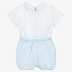 Boys White & Blue Shorts Set