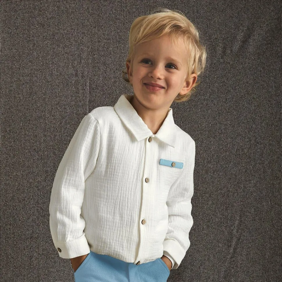 Boys White & Blue Trouser Set