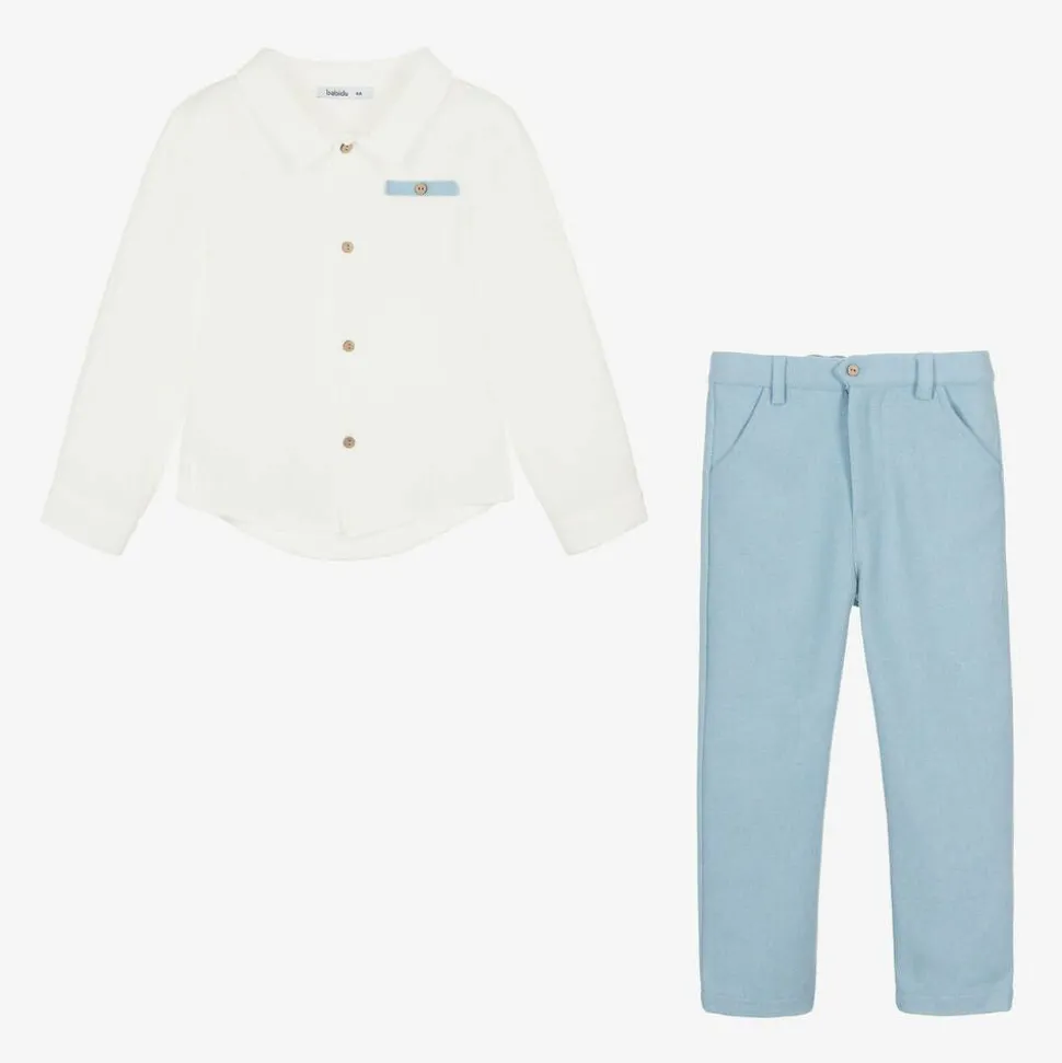 Boys White & Blue Trouser Set