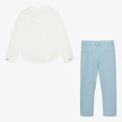 Boys White & Blue Trouser Set