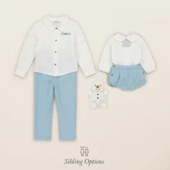 Boys White & Blue Trouser Set