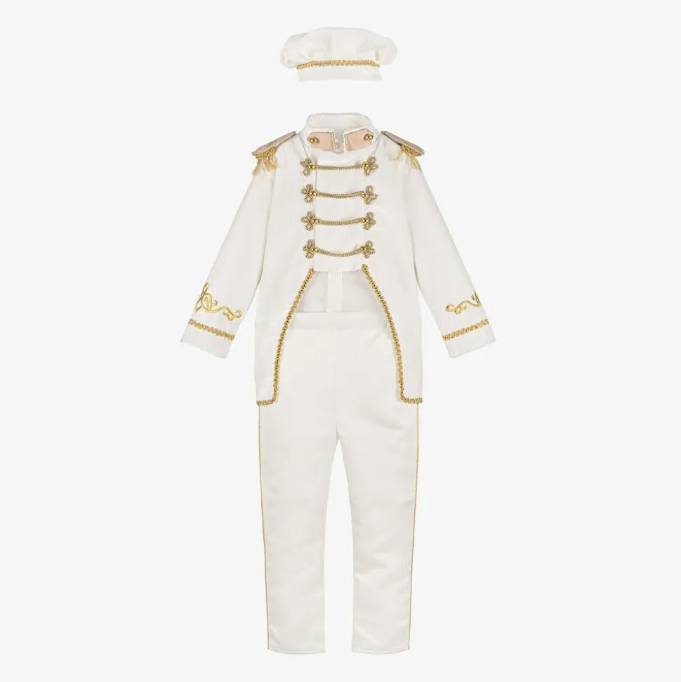 Boys White & Gold Military Suit