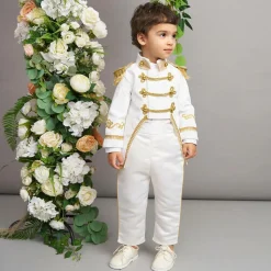 Boys White & Gold Military Suit