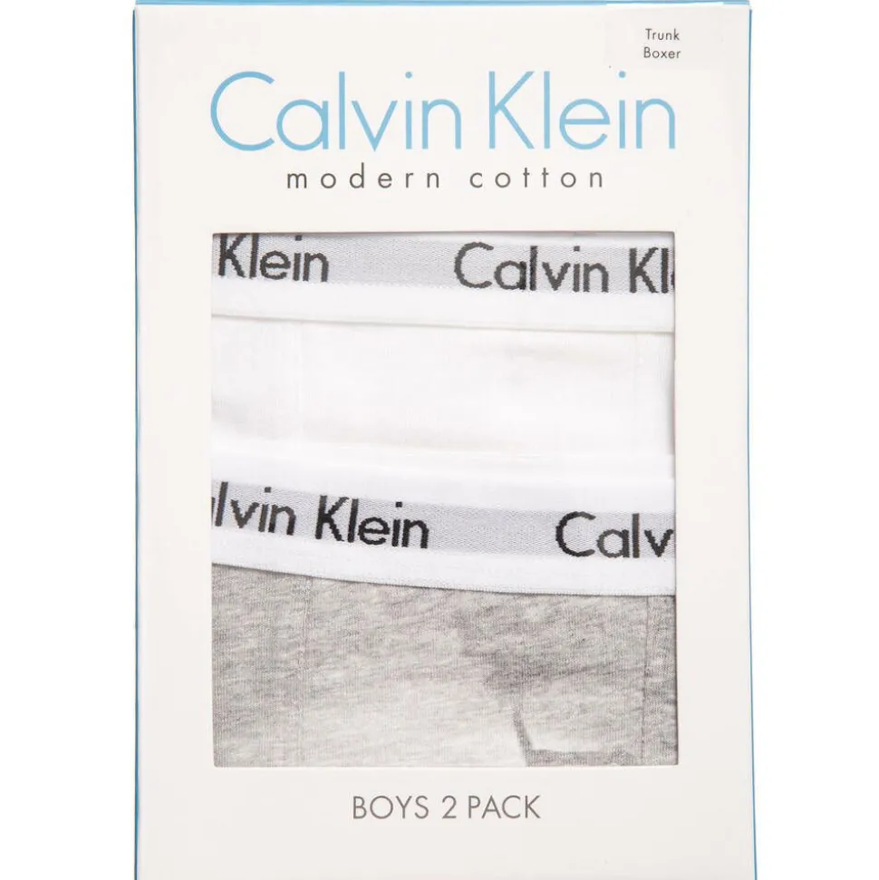 Boys White & Grey Cotton Boxer Briefs (Pack of 2)