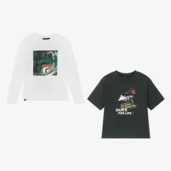 Boys White & Grey Cotton Tops (2 Pack)