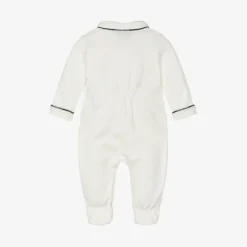 Boys White Cotton Babygrow