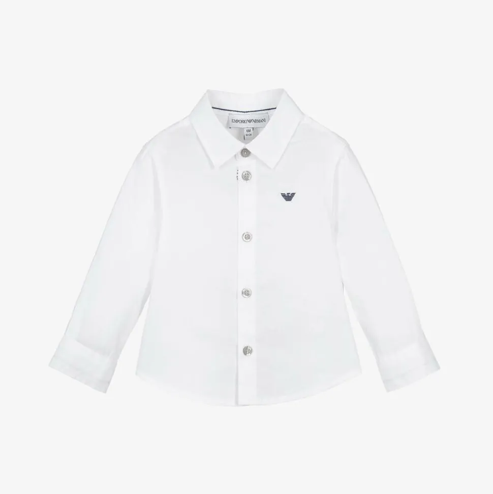 Boys White Cotton Eagle Logo Shirt