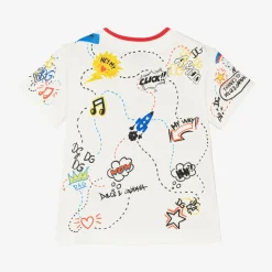 Boys White Cotton Graphic Print T-Shirt