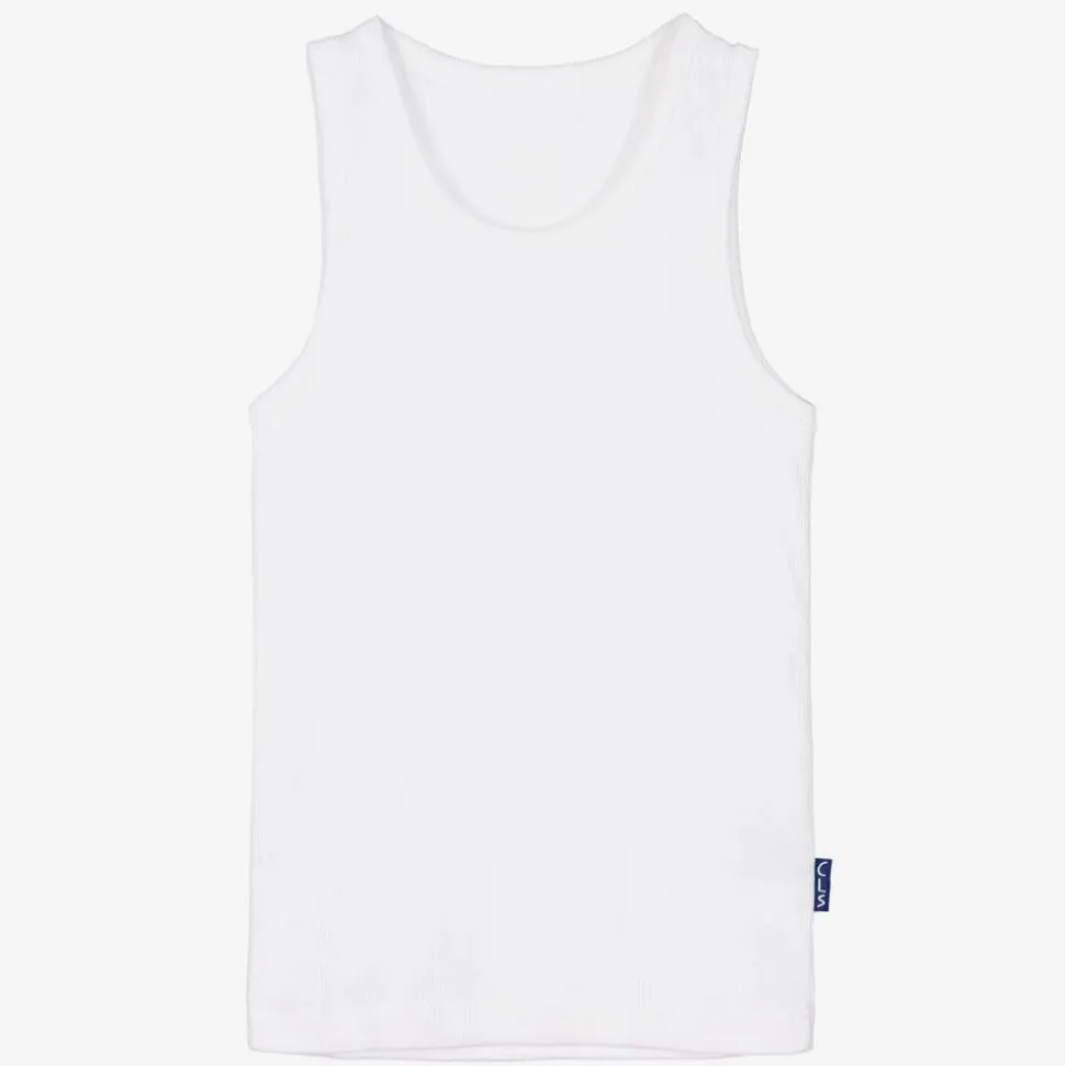 Boys White Cotton Jersey Ribbed Vest