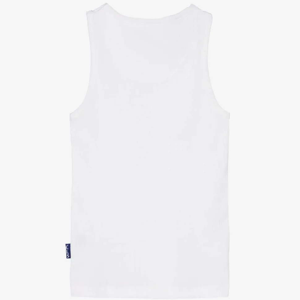 Boys White Cotton Jersey Ribbed Vest