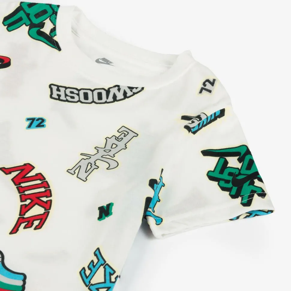 Boys White Cotton Logo Print T-Shirt