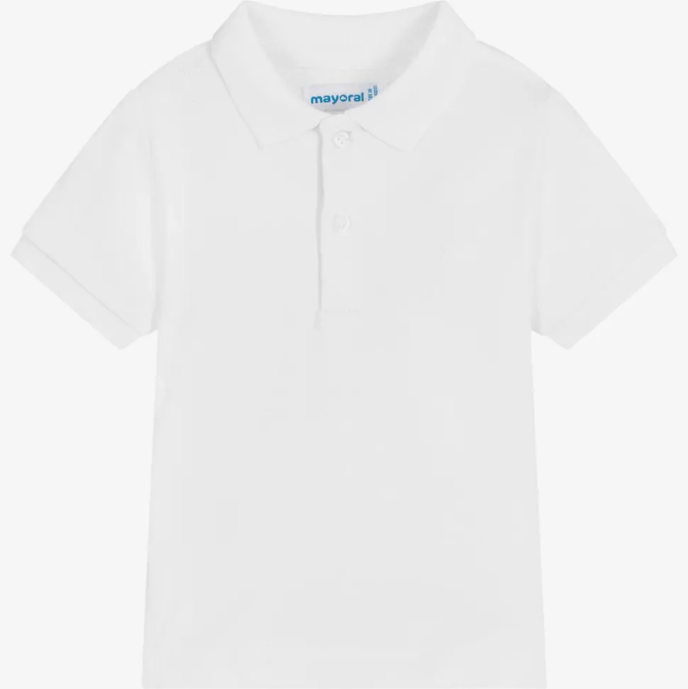 Boys White Cotton Piqué Polo Shirt