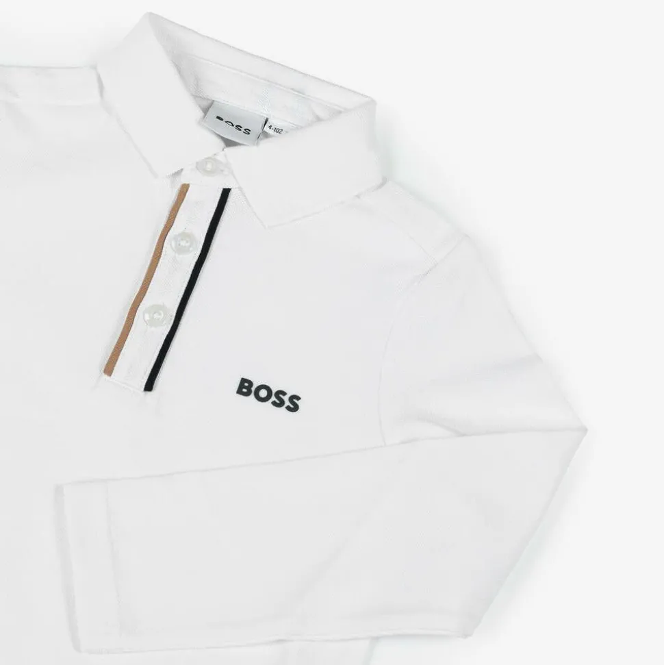 Boys White Cotton Piqué Polo Shirt