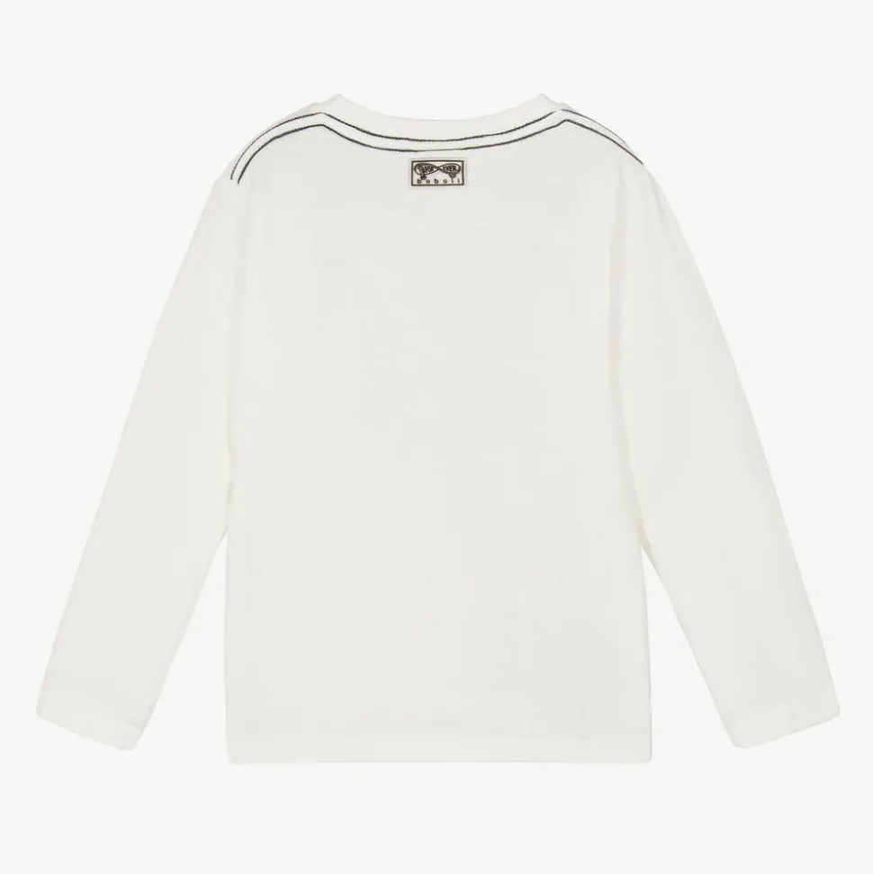 Boys White Cotton Slogan Monkey Top