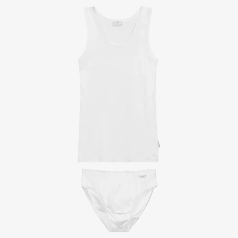 Boys White Cotton Top & Pants Set