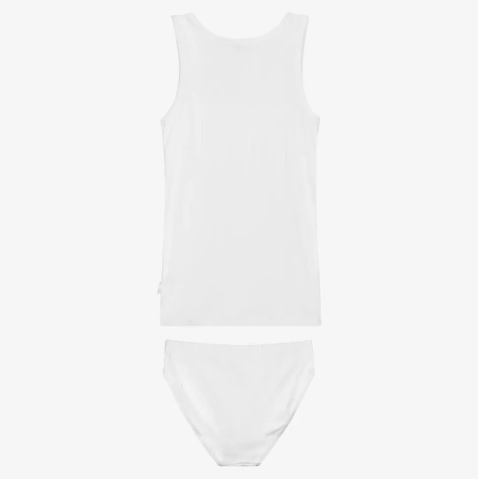 Boys White Cotton Top & Pants Set