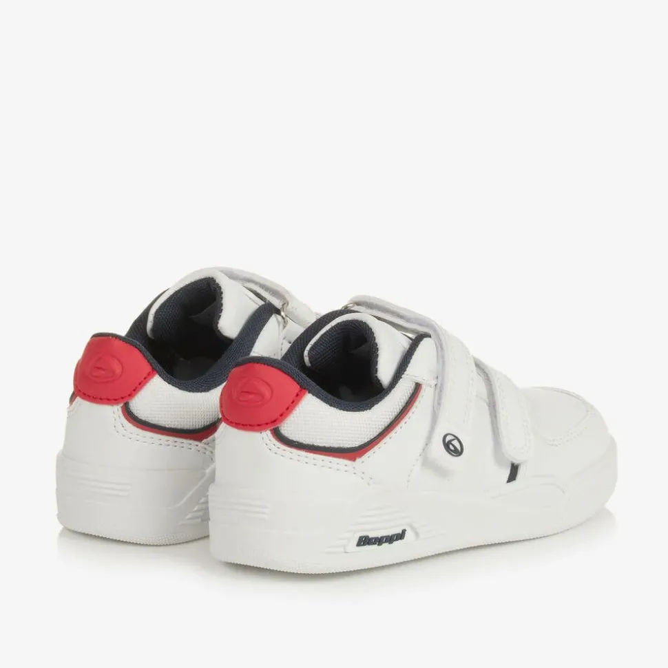 Boys White Faux Leather Velcro Trainers