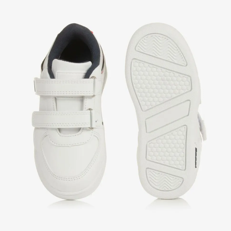 Boys White Faux Leather Velcro Trainers