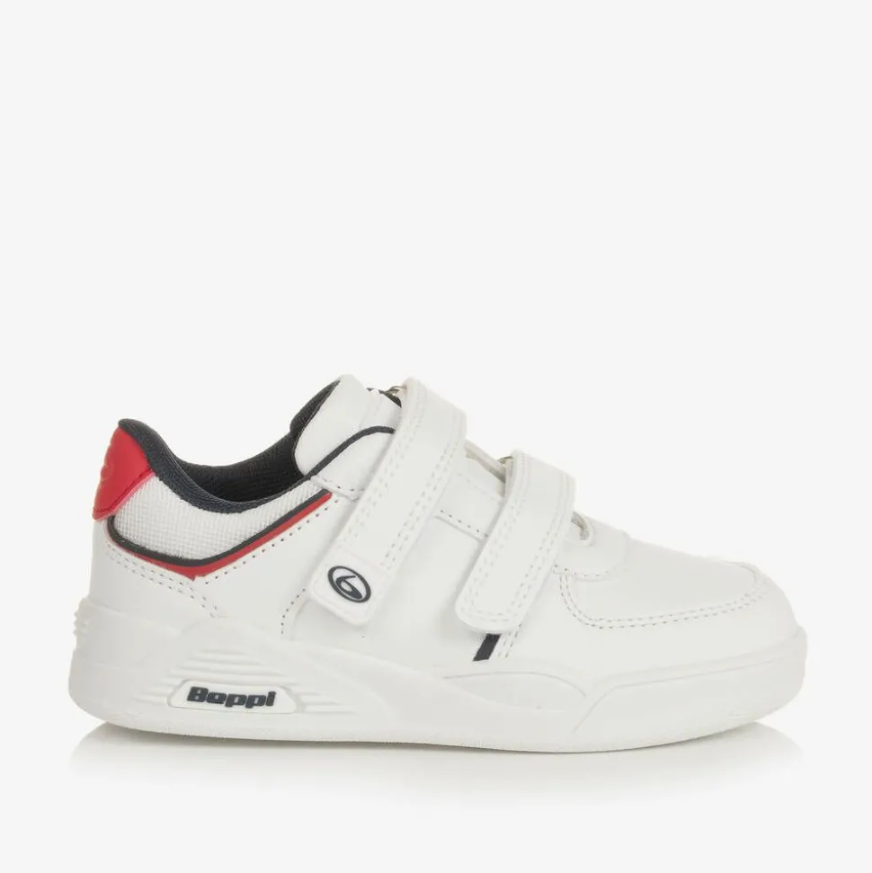 Boys White Faux Leather Velcro Trainers