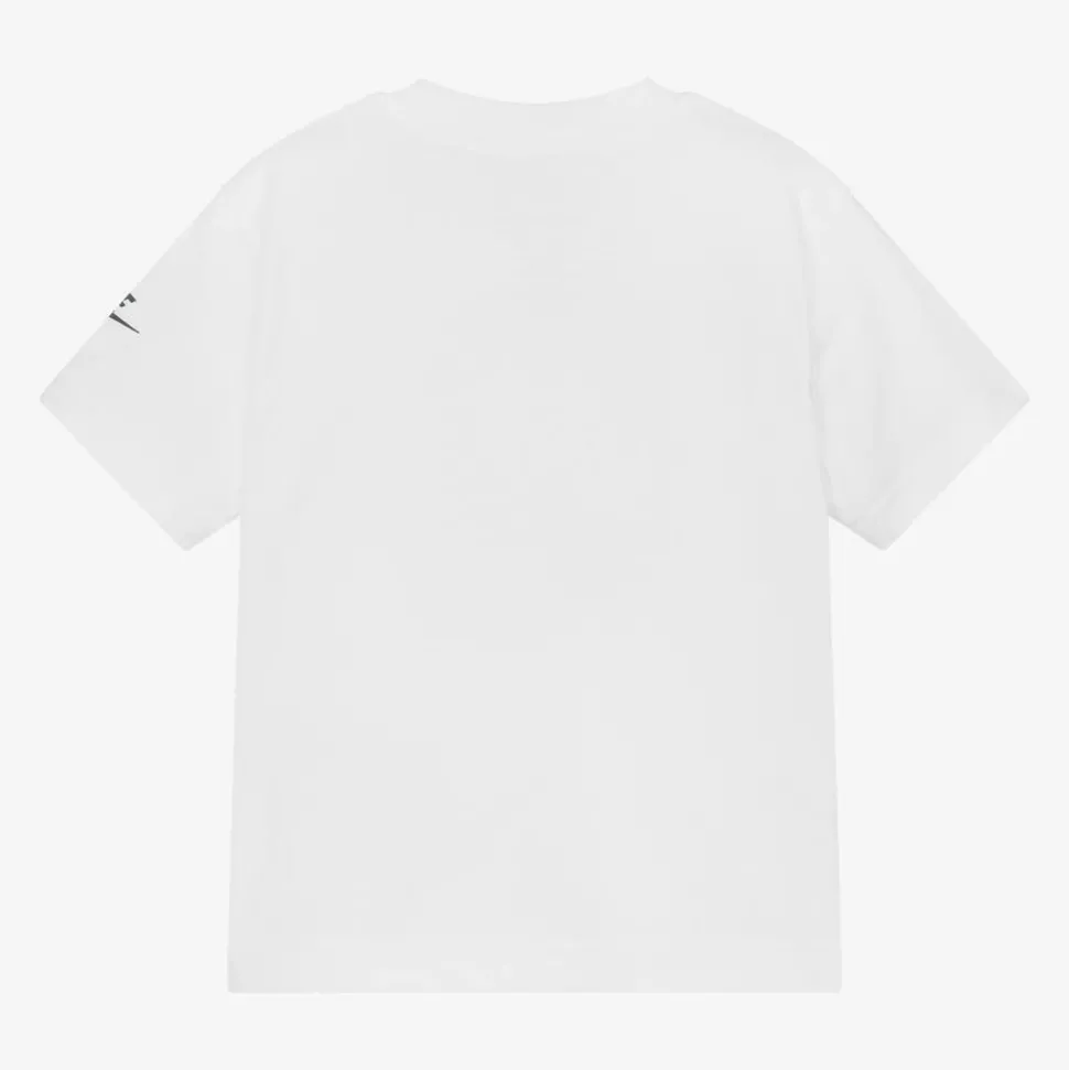 Boys White Graphic Print Cotton T-Shirt