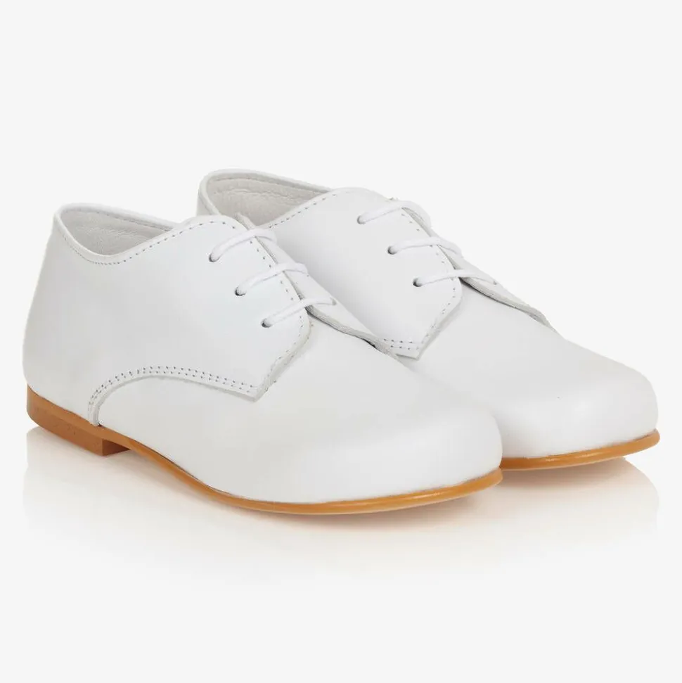 Boys White Lace-Up Leather Shoes