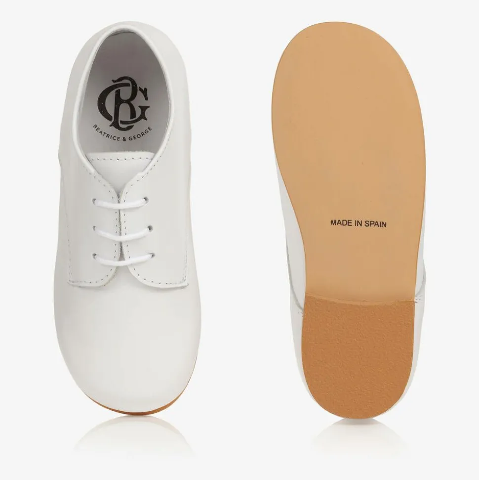 Boys White Lace-Up Leather Shoes