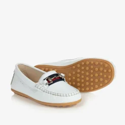 Boys White Leather Moccasins