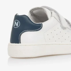 Boys White Leather Velcro Trainers
