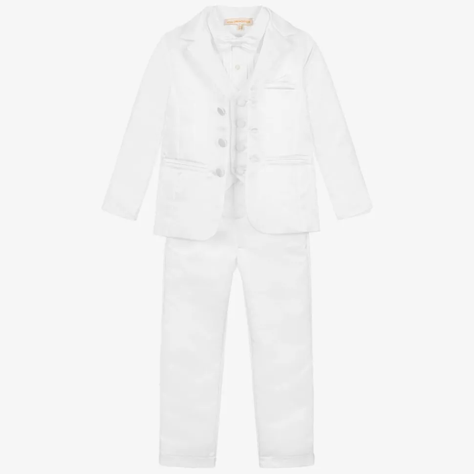 Boys White Satin 5-Piece Suit