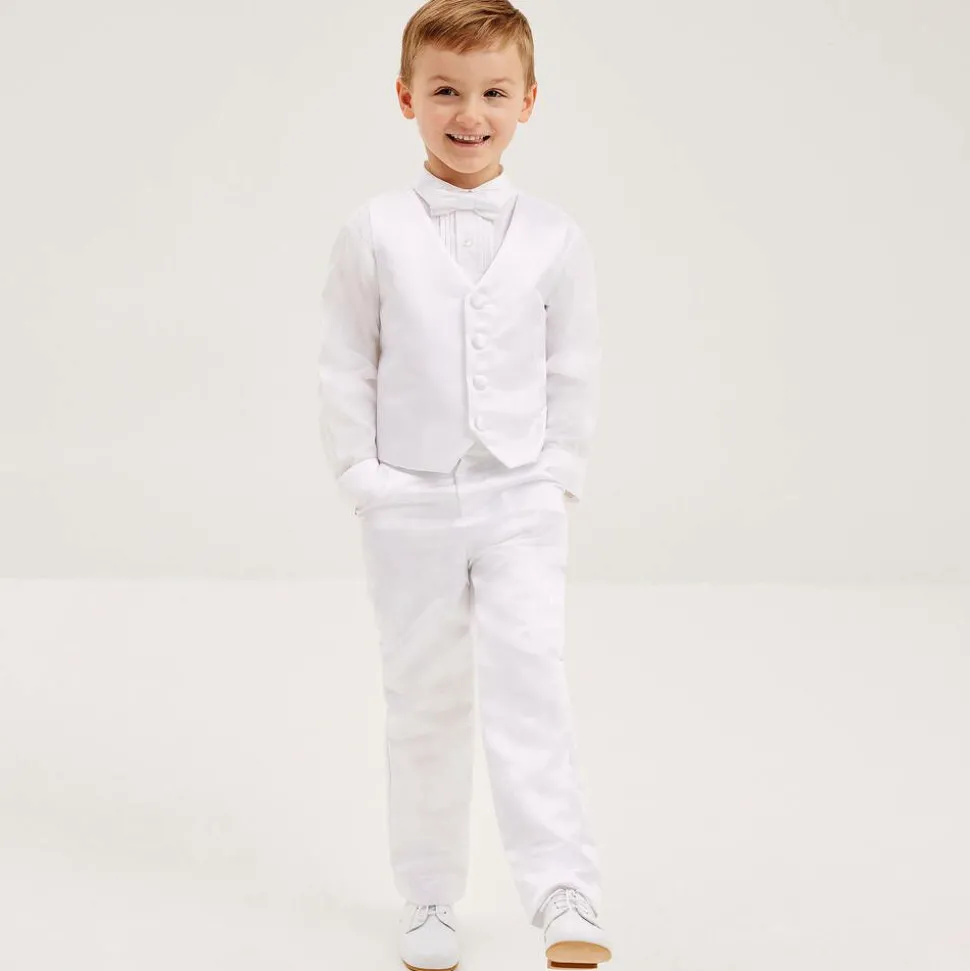 Boys White Satin 5-Piece Suit