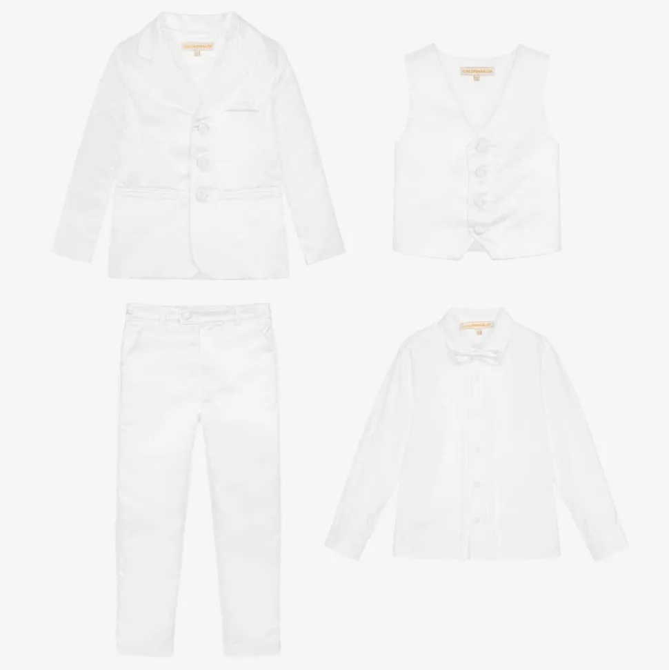 Boys White Satin 5-Piece Suit