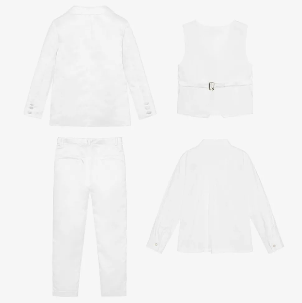 Boys White Satin 5-Piece Suit