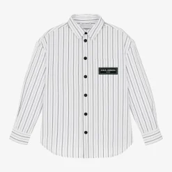 Boys White Striped Poplin Shirt